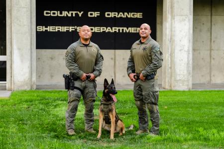 From left: Deputy Nauta, K-9 Rocky, and Sgt. Cruz 